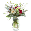 This striking bouquet, crafted with care by Oxford's trusted florists, radiates both warmth and elegance-an ode to celebration and quiet reflection alike. At its heart, opulent red roses bloom in full, their velvet petals a tribute to classic romance, perhaps inspired by lovers meeting along the River Isis. These passionate hues are effortlessly softened by pure white Gerberas, each blossom opening like the morning light breaking over St. Giles, with dark eyes anchoring the design. Delicate lisianthus, bathed in pale lavender, weave throughout the bouquet, bringing a soft air of promise, much like springtime emerging in South Park. Eucalyptus leaves, cool and rounded, lend a silvery whisper and fresh aroma, while broad, emerald foliage supports the arrangement, curving neatly around the base like the city's gracious crescents. Clusters of feathery greens and dainty white blooms add textural variety, ensuring every flower sings yet feels at home within this harmonious design. Displayed in a pristine, clear glass vase, the water sparkles at the stems, a reminder of garden-fresh quality and local attention to detail. Whether delivered as an anniversary surprise or to uplift a Cowley home, this arrangement elegantly bridges Oxford's love of tradition and modern creative flair.