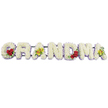 In this photograph, the word GRANDMA is lovingly spelled out in large, floral capital letters, captured at eye level against a spotless white background so every bloom is visible. Each letter is thoroughly covered with tight clusters of fresh white chrysanthemums, their rounded heads and layered petals giving a plush, almost quilted appearance that feels calm and gentle. A fine border of pale lavender flowers runs unobtrusively around the base of the letters, adding a cool hint of colour and helping the shapes stand out without losing the overall softness. Thoughtfully placed accent flowers punctuate the design. On the lower side of the G, three deep red roses open fully, their velvety petals spiralling around each other above a cushion of dark, glossy leaves. The first A carries two yellow-green orchids, each with a patterned reddish centre, resting across its crossbar like delicate wings. The middle letters R, N, and D are left purely white with their lavender edging, serene and unadorned, while the M holds another trio of rich red roses tucked into its lower right section, echoing the passion and affection of the opening letter. The final A once again features two of the distinctive yellow-green orchids, bringing the arrangement into visual harmony from left to right. All seven letters are mounted on a slender dark metal frame concealed behind the flowers, giving the impression that the tribute floats in front of the background. The overall effect is of a dignified, deeply personal floral arrangement, much like those chosen by families in Oxford for funeral services, memorial gatherings, or quiet moments of remembrance at a loved one's resting place.