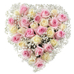 This heart-shaped floral creation, arranged with care by an Oxford florist, radiates love, comfort, and elegance. The heart is made up of around 30 to 35 roses - some softly tinted in blush pink, others creamy with a hint of warm ivory, each petal a testament to freshness and velvety smoothness. Sprigs of delicate, cloud-like baby's breath nestle between the roses, their tiny, lacy blooms brightening the whole arrangement with gentle contrast. The surface is awash in gentle light, letting the pastel shades glow and reinforcing the sense of serenity often felt in Oxford's peaceful corners, such as University Parks or the Botanic Garden. The fullness of the design and its perfectly rounded heart shape make it appropriate for expressing deep sympathy or affection, whether for a remembrance service in Iffley or a loving gesture to someone cherished. Crafted from flowers selected for their quality and beauty, this arrangement offers a wordless message of appreciation, hope, and care that is unique to Oxford's tradition of thoughtful floristry.