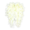 Two large angel wings made entirely from white blossoms and feathers lie gently against a white background, creating a calm, spiritual focal point often chosen as a funeral tribute in Oxford. Each wing is defined by an outer border of soft, downy white feathers that taper and overlap like real plumage, giving the edges a gentle, floating quality. Within this feathery outline, the surface is densely paved with tiny white flowers-most likely spray chrysanthemums and related blooms-so closely nested that they almost form a continuous, pillowy layer. Delicate centres in very light green and creamy yellow glimmer here and there, offering subtle depth and preventing the arrangement from appearing overly stark. The lighting is diffused and tender, much like soft daylight filtering into a quiet church off Broad Street or a peaceful chapel in Summertown, allowing every fine texture of petal and feather to be seen without distraction. The wings tilt slightly inward, suggesting an embrace, a sense of protection and shelter for the person being remembered. There is no additional colour, no ribbon or foliage to complicate the design-just a pure, angelic white presence that speaks of innocence, peace, and spiritual comfort. This angel wing design feels like a floral prayer, suitable for delivery to services across Oxford, from Wolvercote to Iffley, offering families a way to say goodbye with a symbol of heavenly guardianship and enduring love.