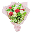 A breathtaking bouquet, thoughtfully arranged and brimming with the character of Oxford's local flower shops, is beautifully captured here against a clean white canvas. The composition features a harmonious blend of roses: deep ruby reds conveying romance, passion, and timeless devotion, paired with creamy whites that symbolize fresh beginnings and gentle affection. Each rose is meticulously selected for its velvety texture and fullness, while assorted foliage-ranging from sturdy ruscus greens to elegant, variegated leaves and silvery-smooth eucalyptus-provides nuanced texture and rich depth. The tight, domed shape is neatly embraced by layers of pale pink wrapping, softly reflecting light and enhancing the atmosphere of quiet celebration. Whether sent as an anniversary surprise to a home on Banbury Road, as a congratulations, or just because, this bouquet embodies warmth and sophistication. The subtle fragrance of cut roses and eucalyptus creates a lingering sense of tranquility, reminiscent of lazy afternoons strolling through Oxford's covered markets. This floral arrangement effortlessly conjures connection and joy, a testament to the city's love for authentic, heartfelt gesture.